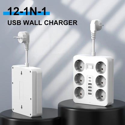 Wall Socket Extender 6 Outlets 4 Usb 2 TypeC Eu Plug Master Switch
