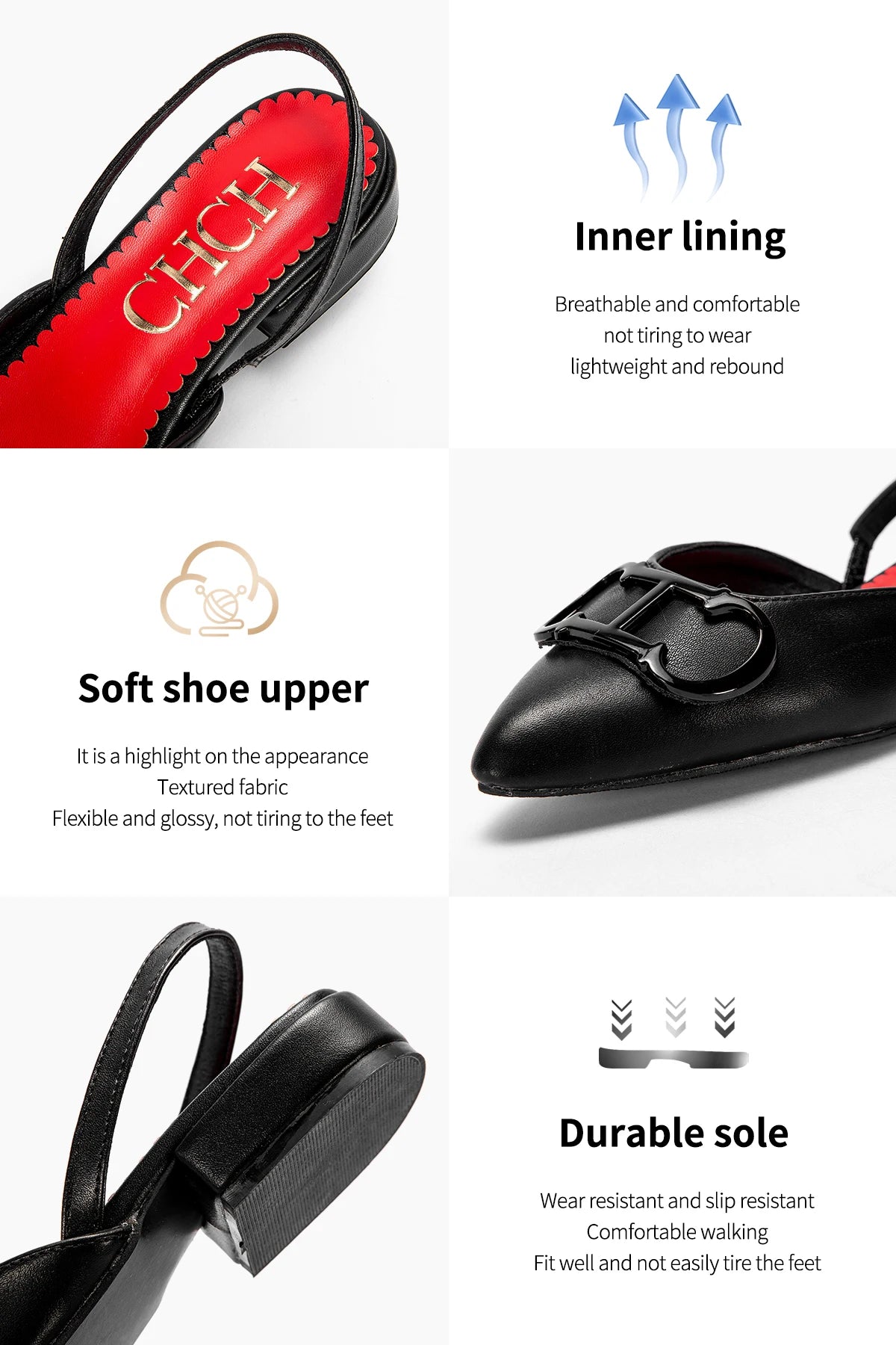 CHCH Women's Sandals 2024 New Black Pointed Flat bottomed loafers Simple Black Business Women's Shoes