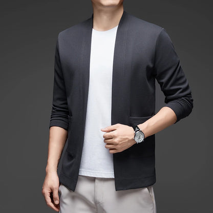 Men's Knit Long-Sleeved Open-Front Solid-Color Cloak Jacket All-Season Polyester