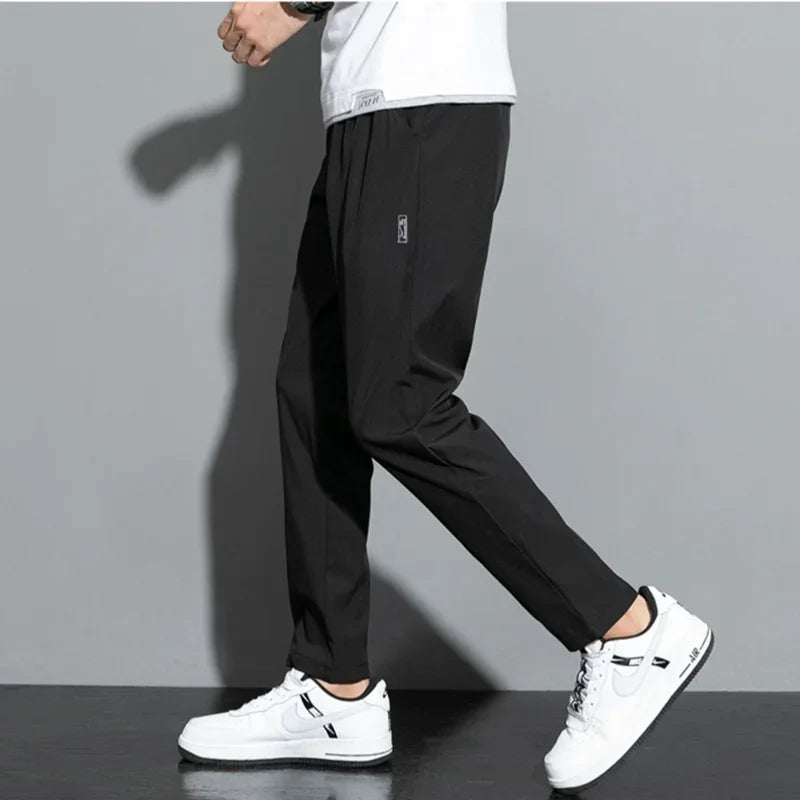 2025 Men's Slim Fit Golf Pants, Korean Style, Ice Silk Breathable Casual Sports Pants, Straight Fashion P