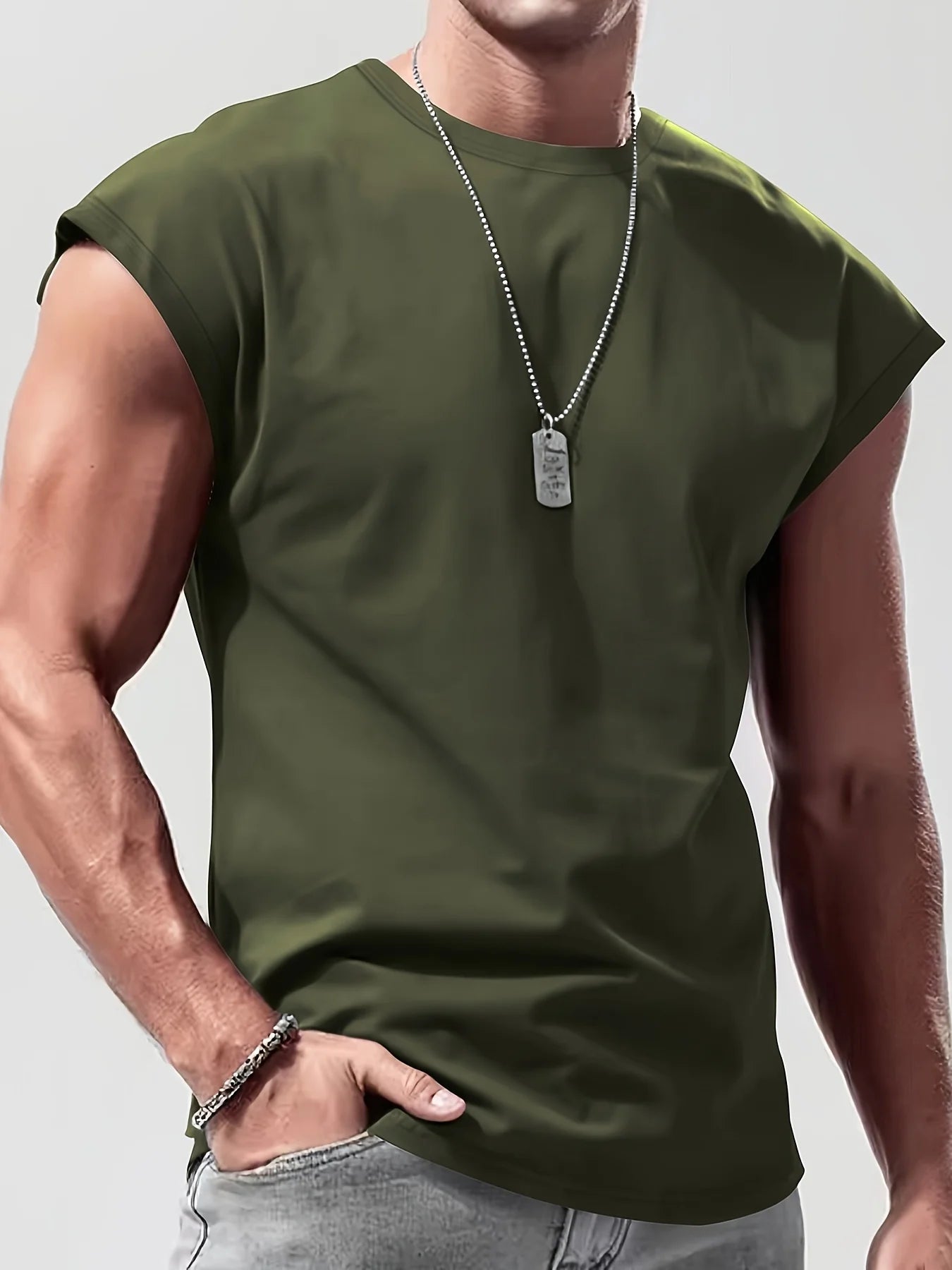 Men'S Summer Solid Color Sleeveless Tank Top Breathable Suitable for Casual Sports Versatile Style