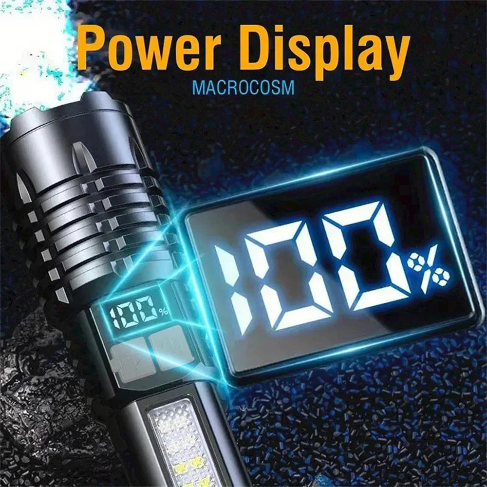 LED Flashlight ABS Type-C Rechargeable COB Torch With Side Light Black