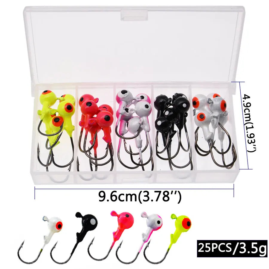JYJ a box 1g 1.5g 2g 3g 3.5g fishing hook jig round head hook with mix colors , fishing tackle hook for soft grub worm baits