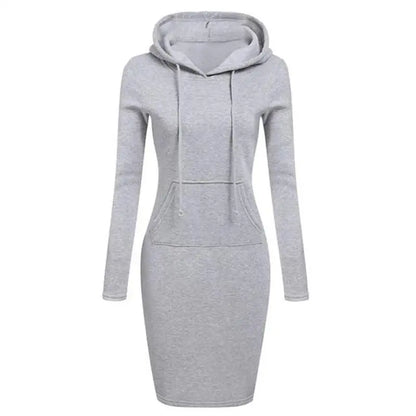 Women Hooded Sweatshirt Dress Knee Length Polyester
