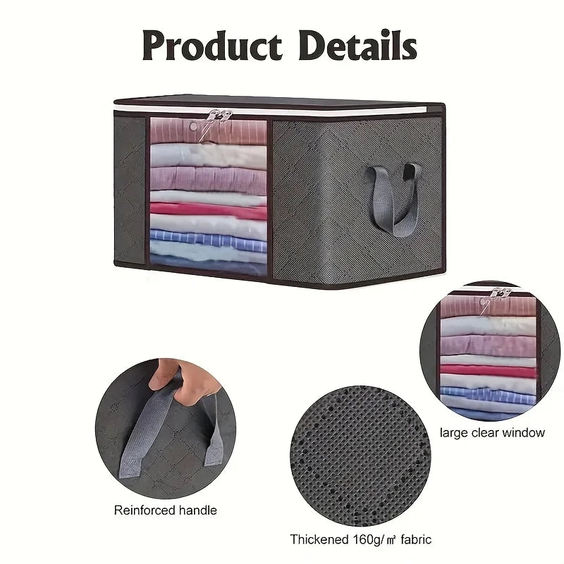 6pcs 23.78 gallon oversized storage bag with zipper and lid - Foldable and durable clothing organizing bag suitable for bedding