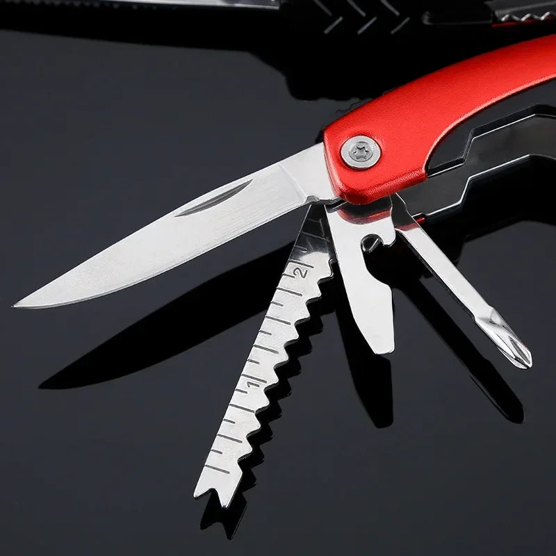 Stainless Steel 9 In 1 Portable Multi Tool Pliers Blue And Red For Camping