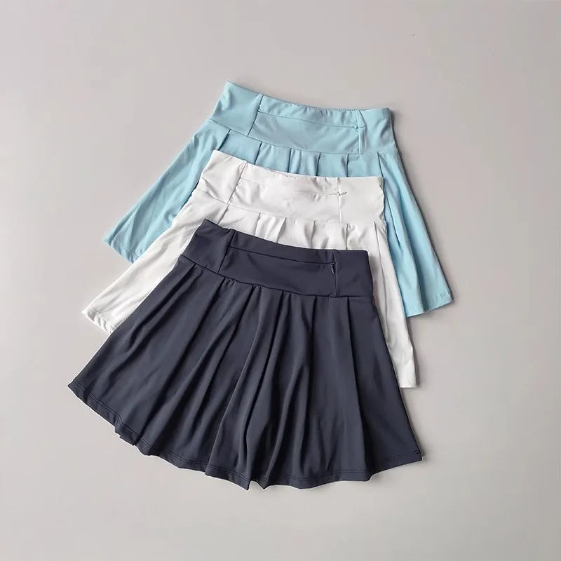 Women's summer new tennis suit set, short polo shirt, short sleeved sports top paired with pleated anti glare skirt pants