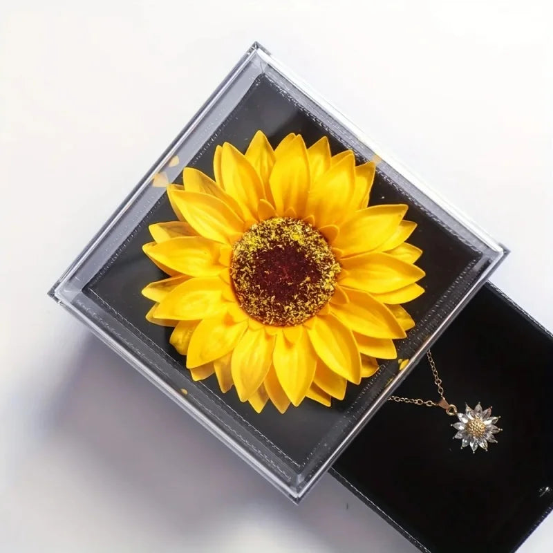 Zircon Sunflower Pendant Necklaces Female Gift Box For Girlfriend MOTHER'S Day I Love You Gifts Set Trendy Wedding Jewelry Box
