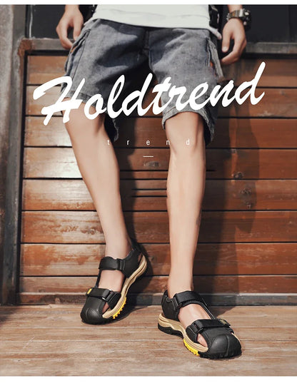 Men Sandals Genuine Leather Large Size Non Slip Waterproof Beach Shoes Outdoor