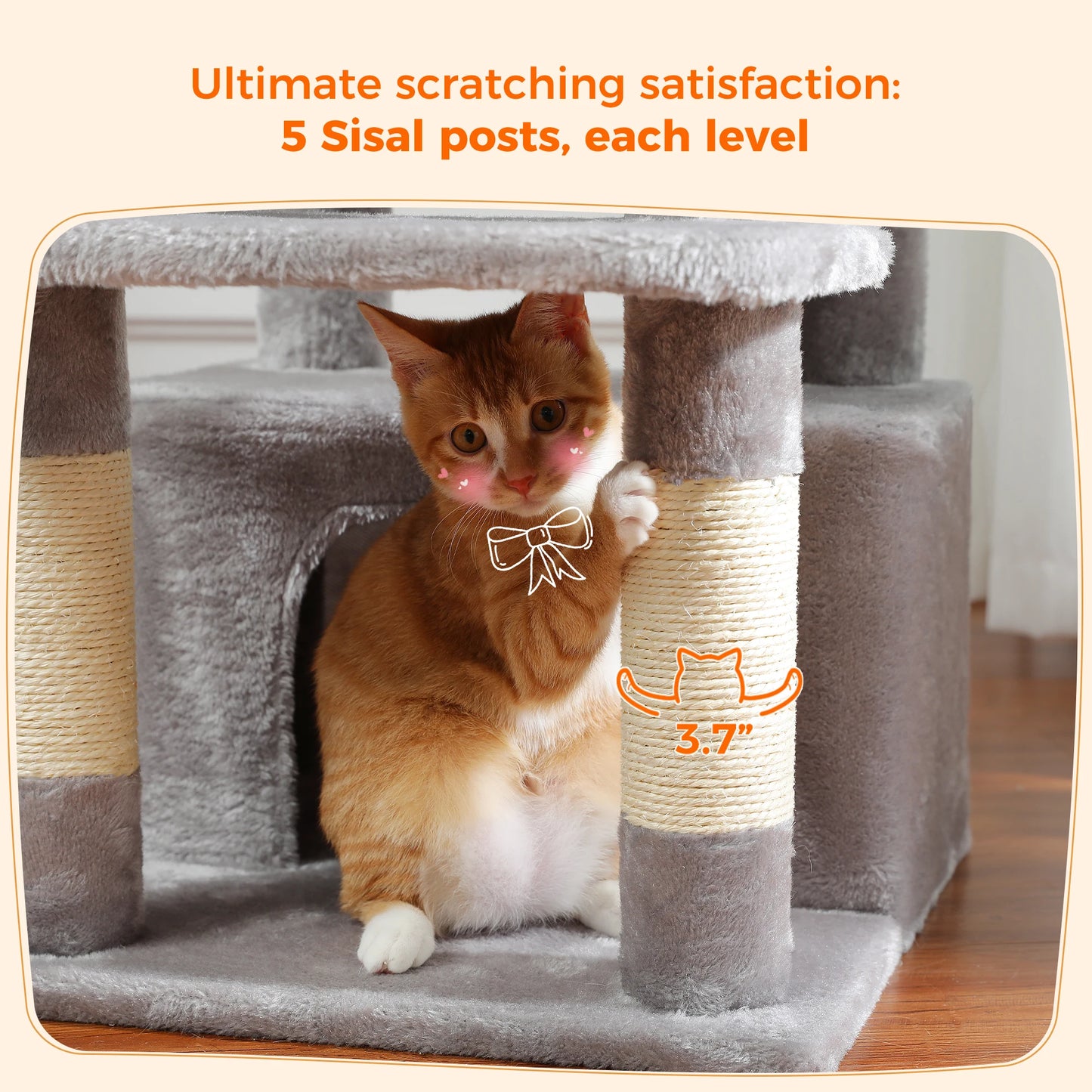 Spacious Cat Tree Tower with Hammocks and Scratching Posts