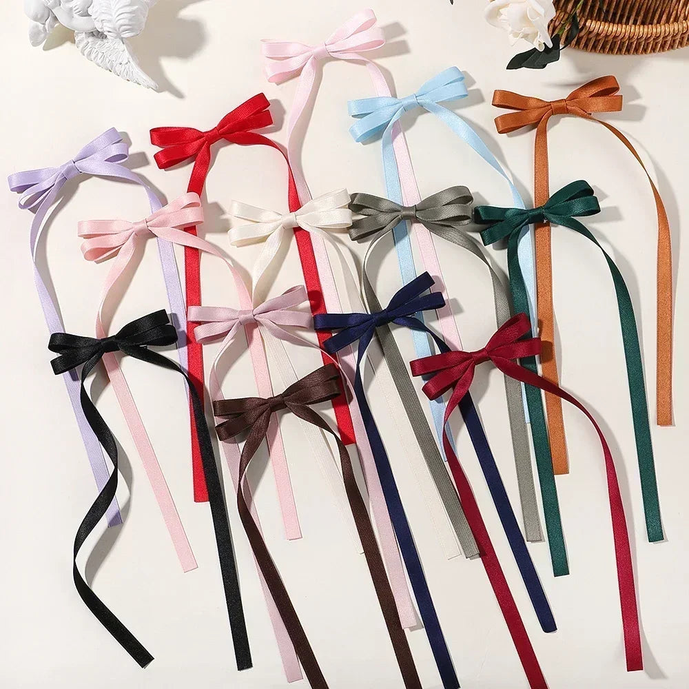 2pcs 2025 New Cute Ribbon Bow Headband Long Tassel Hair Clip Women's Hair Accessories Girls Party Headwear Side Clips Wholesale