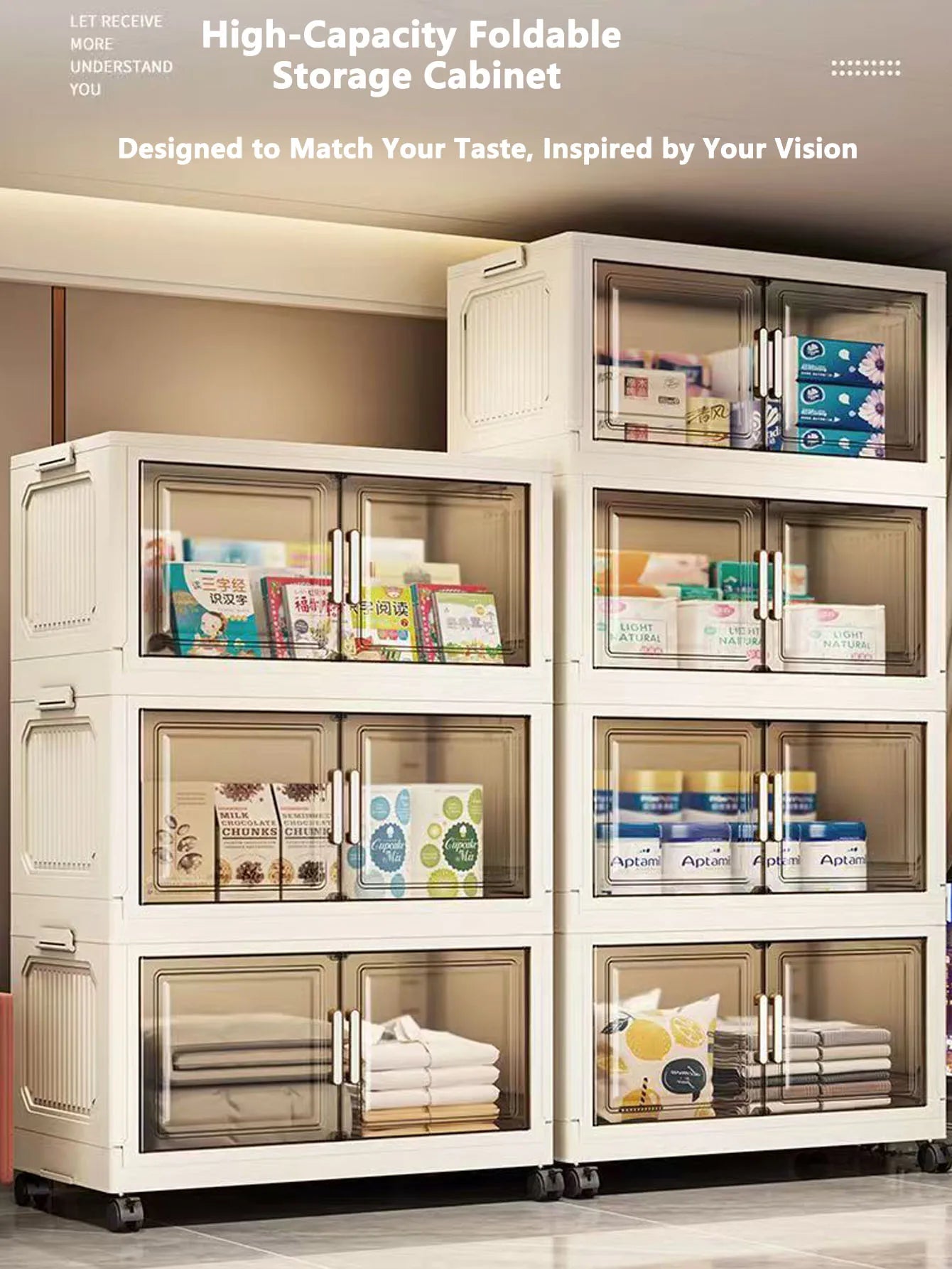 Storage Cabinet Folding Storage Box Home Living Room Toy Cabinet Storage Rack Snack Cabinet Installation-Free Kitchen Storage Cabinet Folding Storage Cabinet Organizer