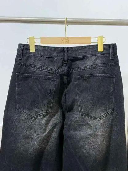 Men's Denim Jeans Loose Straight Wide Leg Washed Solid Color