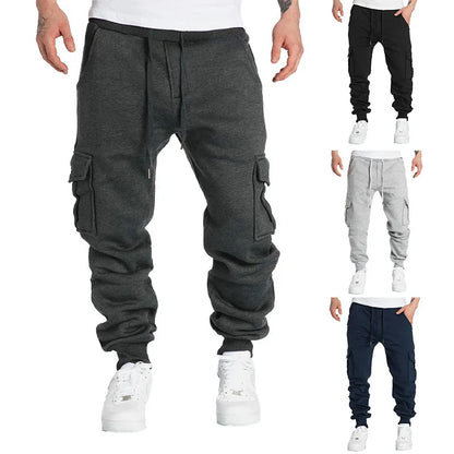 Men's Casual Cargo Sweatpants With Pockets, Drawstring Waist, Polyester, S-2XL