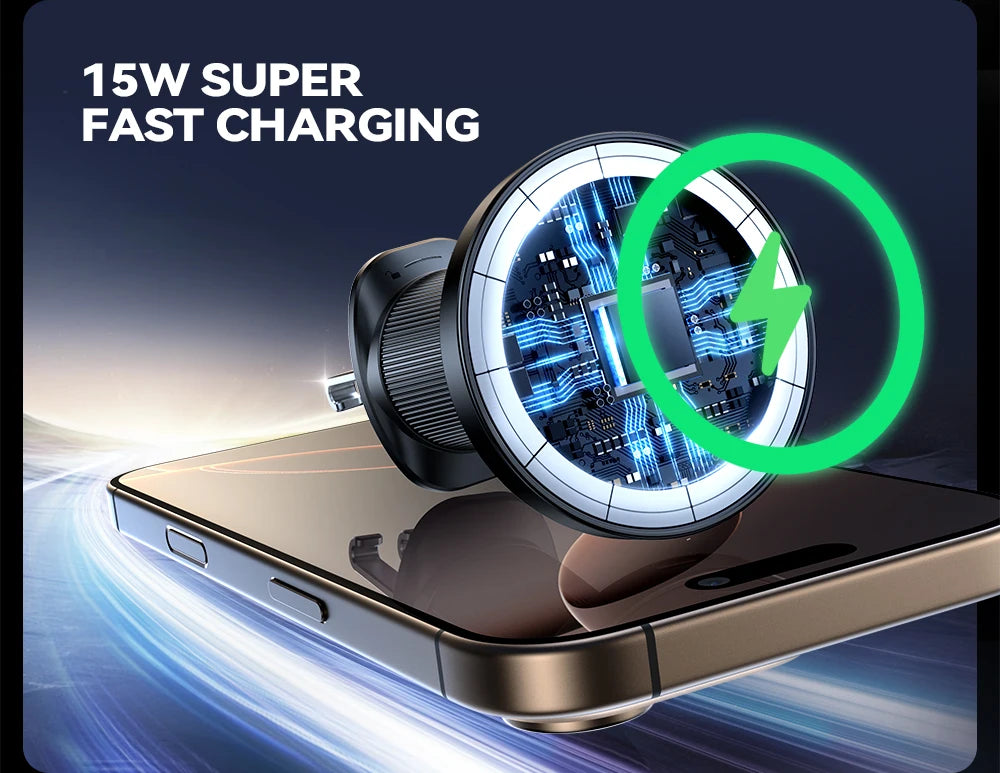 Joyroom Magnetic Car Phone Holder Mount Dashboard & Air Vent Wirelees Charging Phone Holder For iPhone 16 15  14 13 12 JR-ZS502