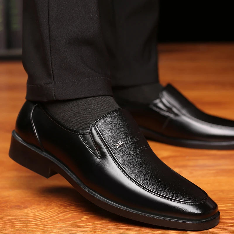 Leather Shoes Slip On Black Mens Formal Loafers Dress Moccasins