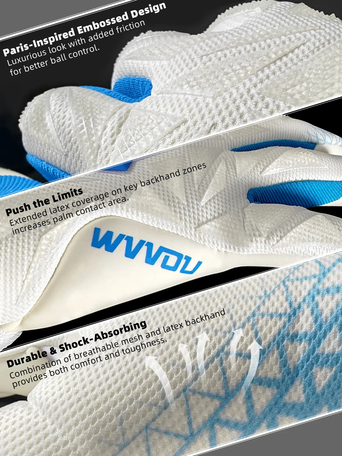 WVVOU Soccer Goalie Gloves,breathable football gloves,with 4+3mm adhesive super grip latex palm
