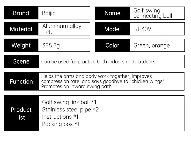 Golf swing arm posture corrector, swing training ball, swing chicken wing corrector, golf chipping accessories