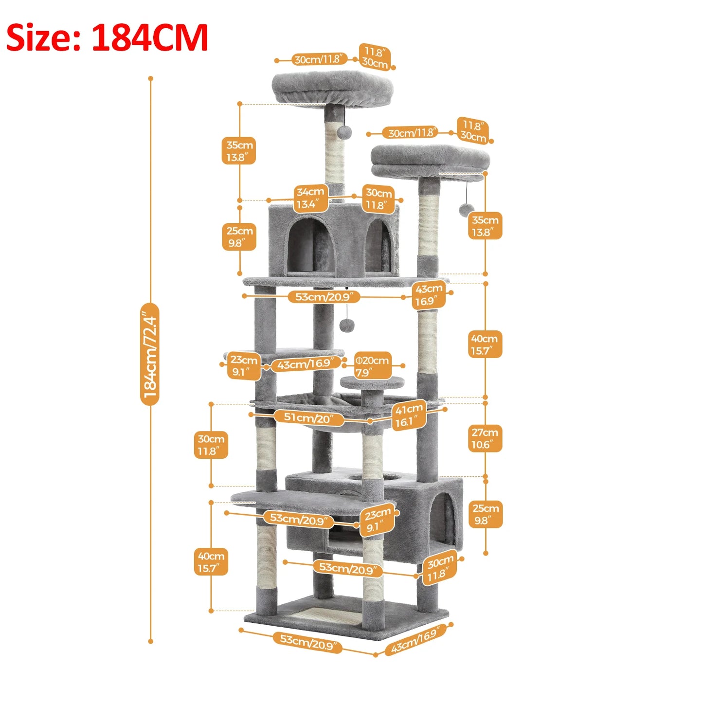 Spacious Cat Tree Tower with Hammocks and Scratching Posts
