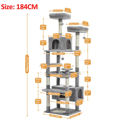 Cat Tree Tower With Five Levels, Wood Frame, Plush Fabric, Sisal