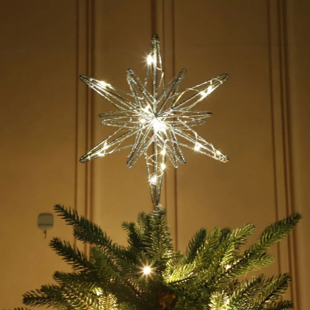 LED Star Christmas Tree Topper – Glitter Xmas Tree Decoration with String Lights for Parties