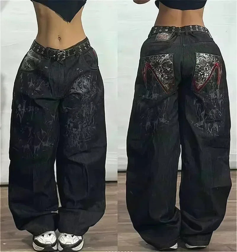 Streetwear New Fashion Oversized Print Baggy Jeans Women Y2K Harajuku Hip Hop Vintage Gothic High Waist Wide-leg Pants Trousers