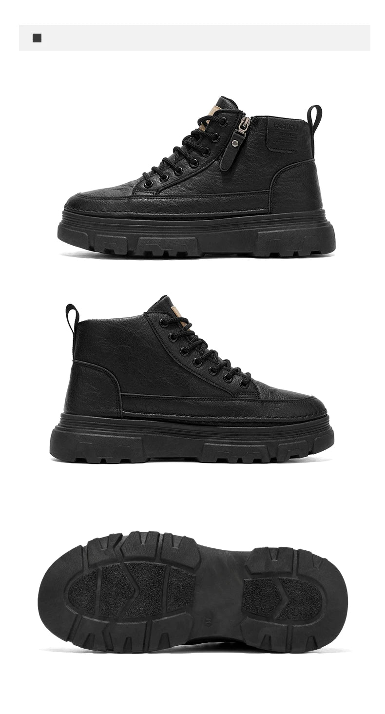 Men's Waterproof Leather Ankle Boots Mid Top Casual Outdoor Hiking