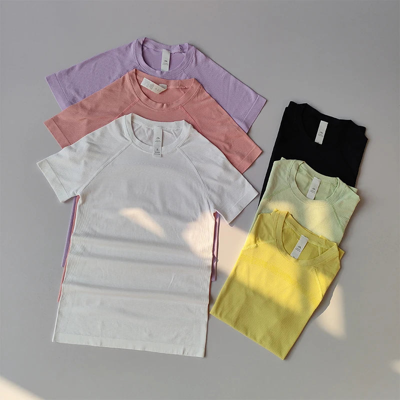 Sports Tops Quick-drying Ladies Fitness Running Yoga Short-sleeved Moisture-wicking Elastic Breathable Yoga Suit T-shirt