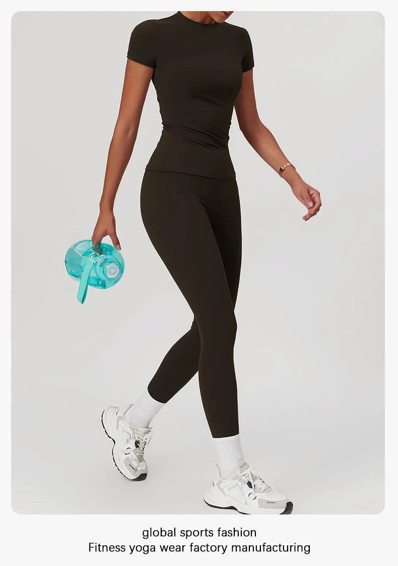 Women's Sports T Shirt Summer Short Sleeve Running Round Neck Breathable Stretchy GYM Yoga Slim Fitness Active Top Tee