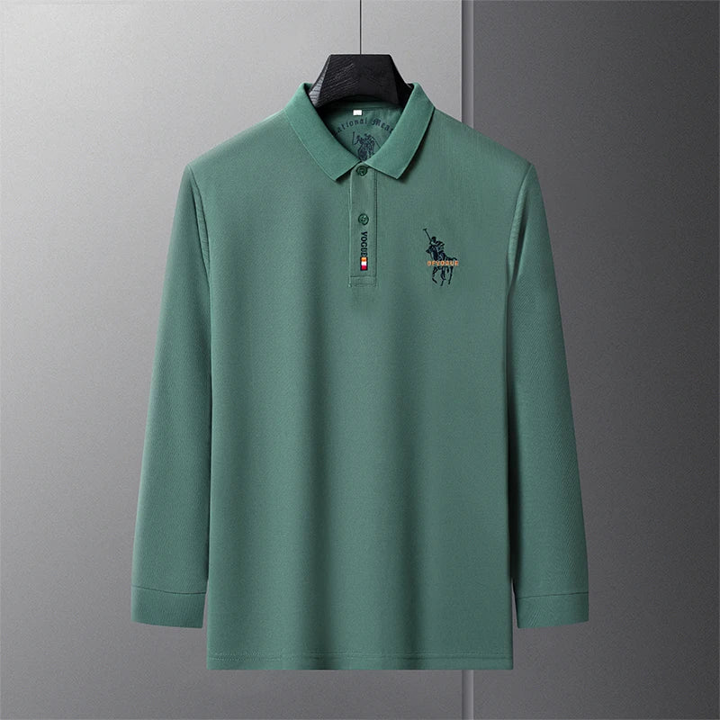 Popular Men's Spring and Autumn Horse Logo Trendy Brand Temperament Fashionable Outdoor Sports Top Long Sleeved Polo Shirt