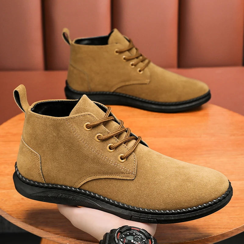 High Top Casual Board Shoes Men's Lace Up Suede Black Flat Bottom Short Boots Men's Chelsea Boots High-quality Brand Denim Boots