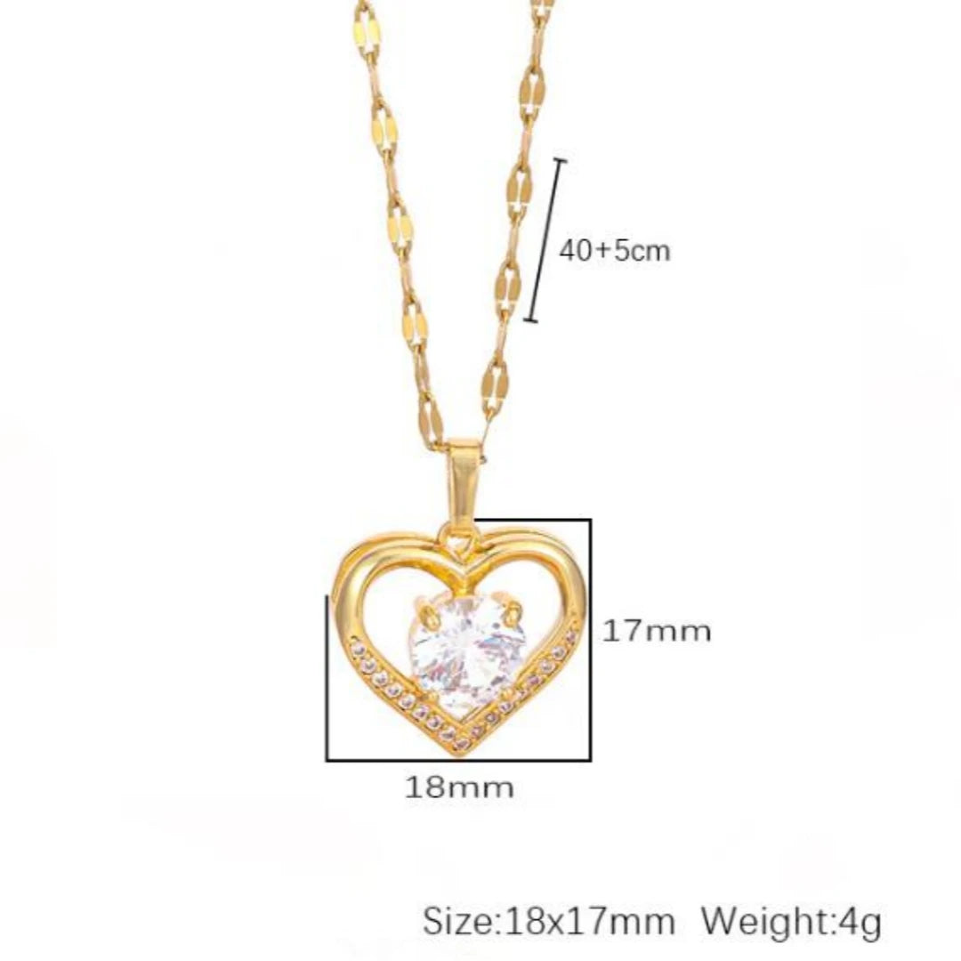 Htpwe Artificial Gems Heart Pendant Necklace for women Golden Stainless Steel Lips Neck Chain Female Necklaces Jewelry for Girl