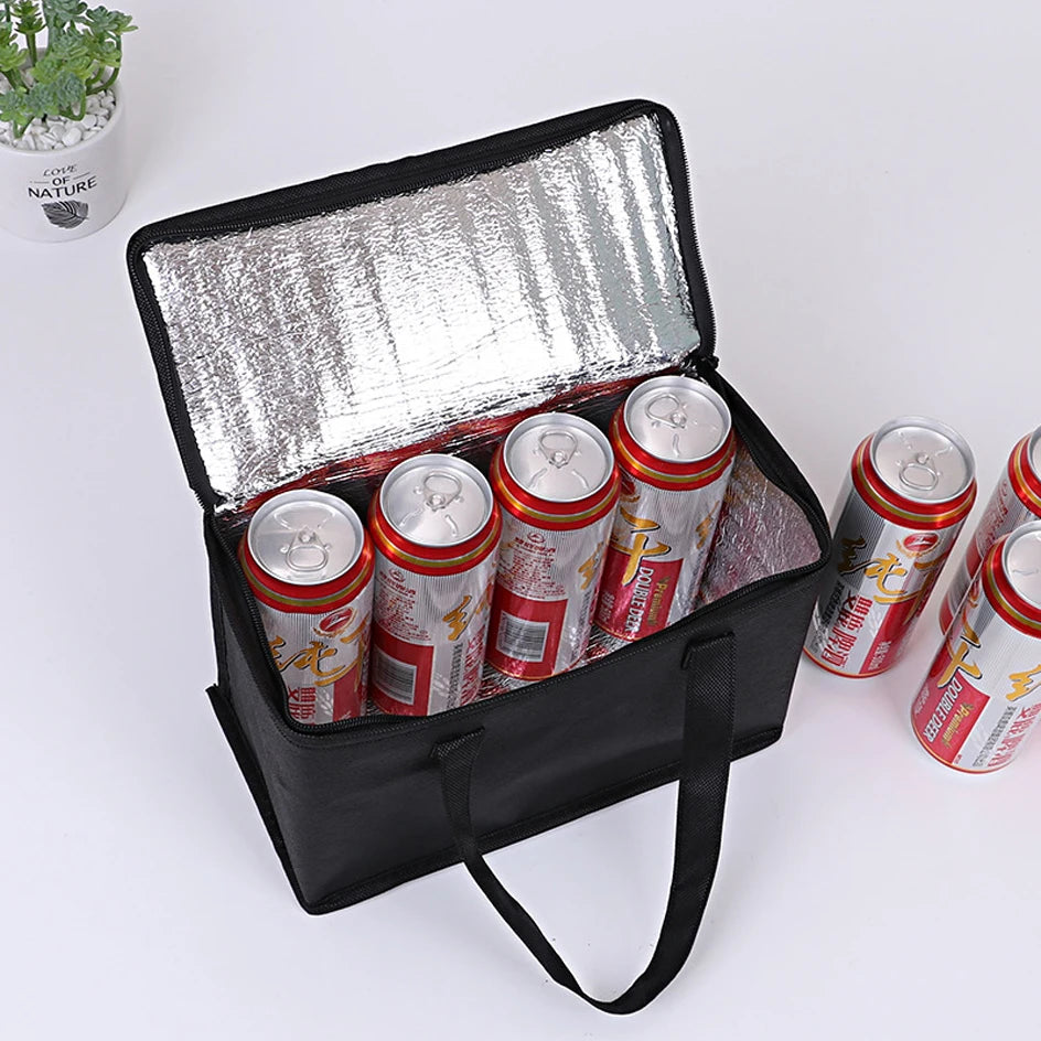 Insulated Portable Lunch Bag, Foldable Picnic Thermal Bag, 21x14x17 cm