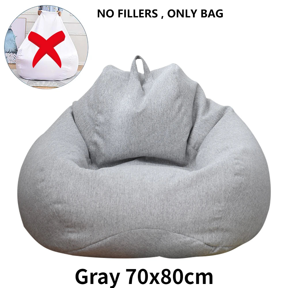 Lazy Sofa Cover Solid Chair Covers Without Filler Linen Cloth Lounger Seat Bean Bag Pouf Puff Couch Tatami Living Room Beanbags
