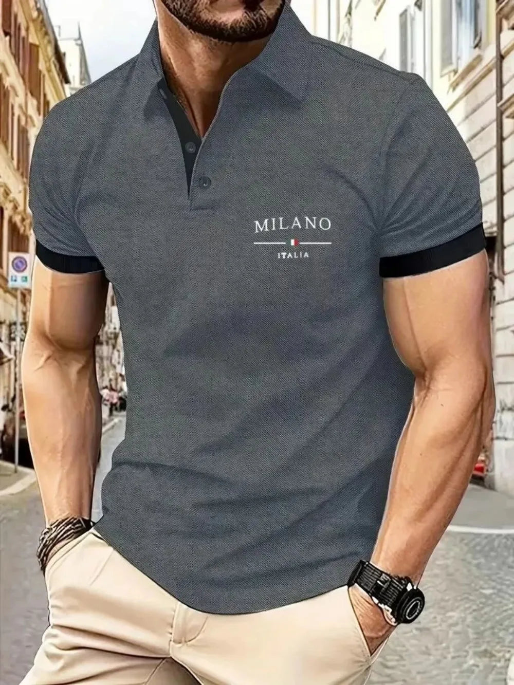 American style new men's summer Italian fashion letter print comfortable breathable polo shirt outdoor urban casual top