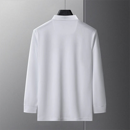 Men's Long Sleeve Polo Shirt Polyester Knit With Horse Embroidery