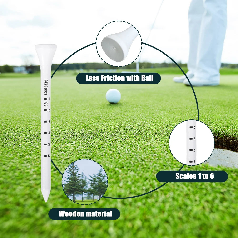 50pcs Premium Wooden Golf Tees with Height Markers - Non-slip Design for Perfect Ball Position Durable Golf Accessories