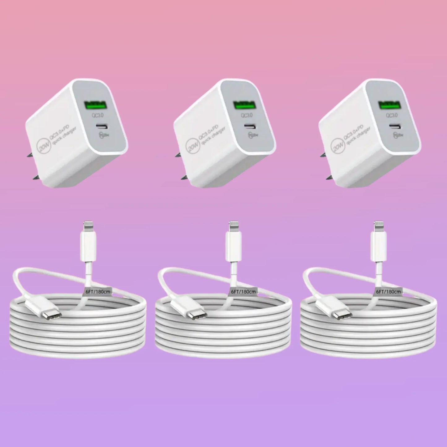 1-3Set 20W US USB C Port Fast Charger For iPhone 14 13 12 11 Pro Max Plus XR Xs 7 8 3.3 Ft USB C Fast Charging Cable Accessories