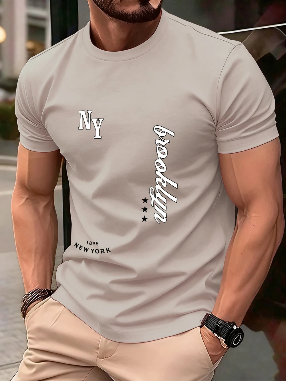 1898 New York Brooklyn Prints Cotton T-Shirts Men Summer Oversized O-Neck T Shirt Comfortable Short Sleeve Tops Basic Clothes