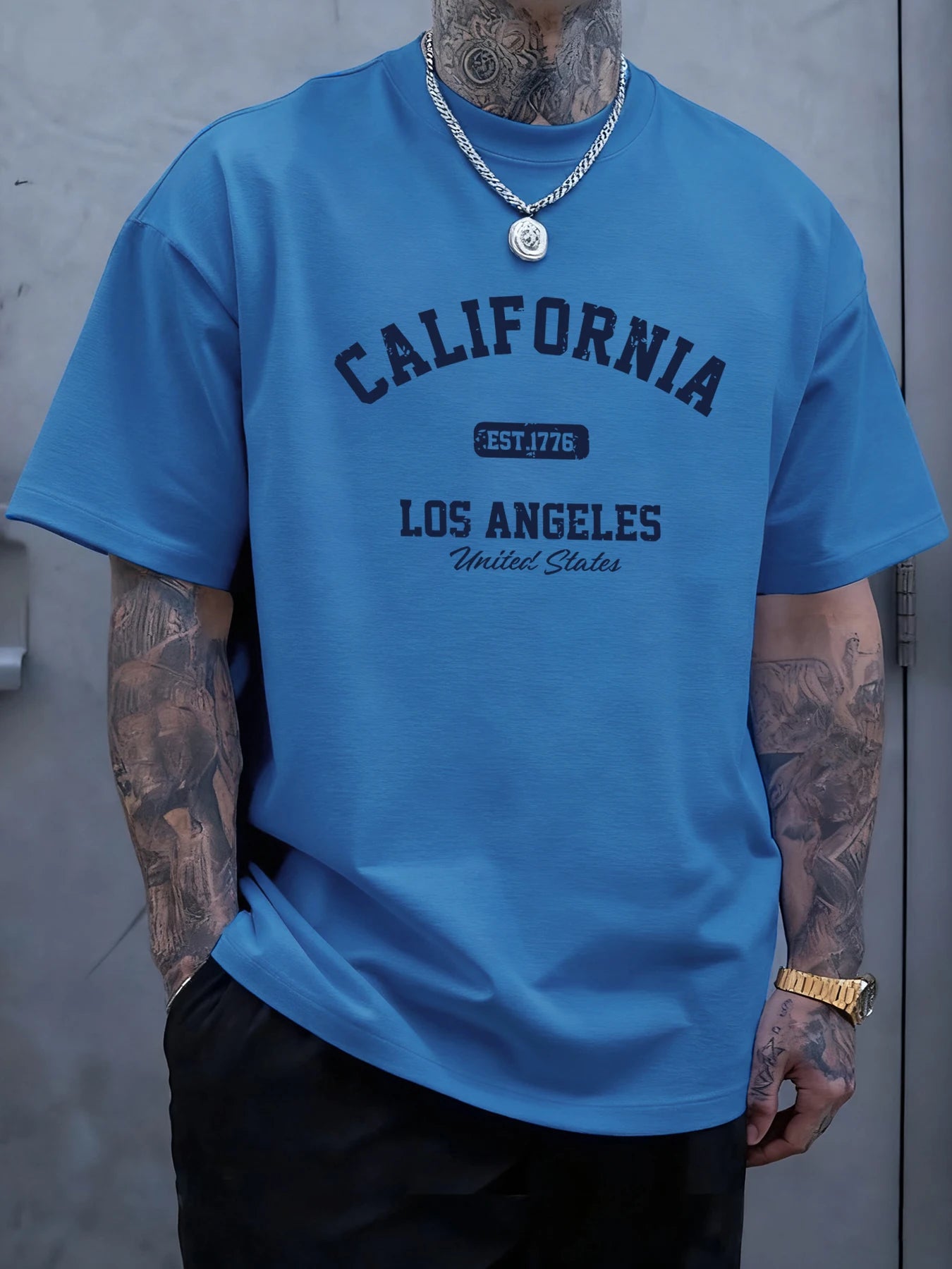 California Los Angeles Printing Male Tee Shirts Hip Hop All-Match Tops Oversized Fashion T-Shirt Cotton Crewneck Short Sleeve