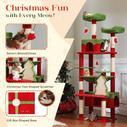 Cat Tree Tower With Five Levels, Wood Frame, Plush Fabric, Sisal