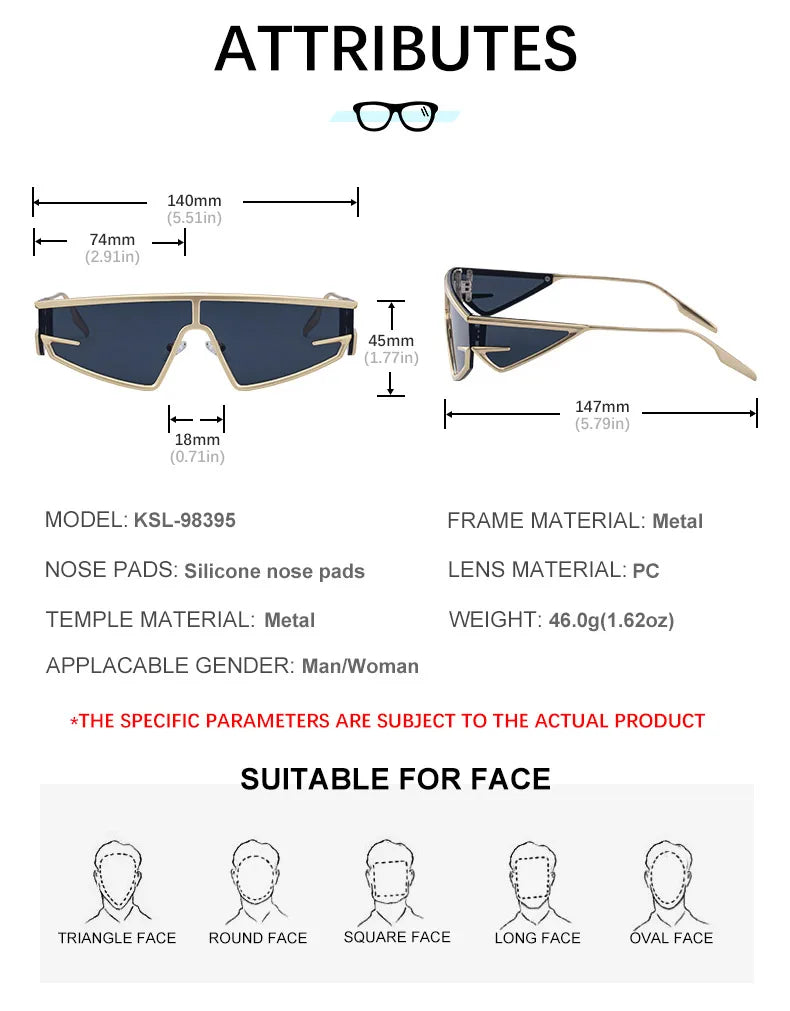 Y2K Punk Shield Sunglasses Square Frame UV400 Protection