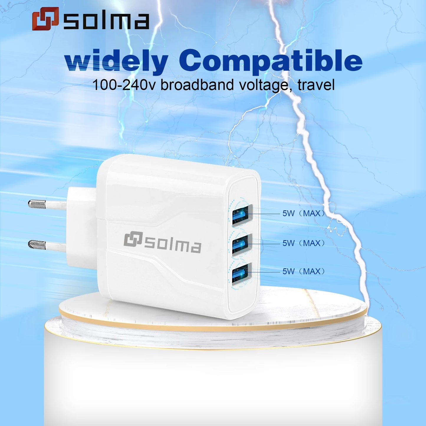 EU Standard 3 Ports USB Travel Charger Charge Led Wall Charging For iPhone 13 12 Samsung Xiaomi Mobile Plug Charging Adapter