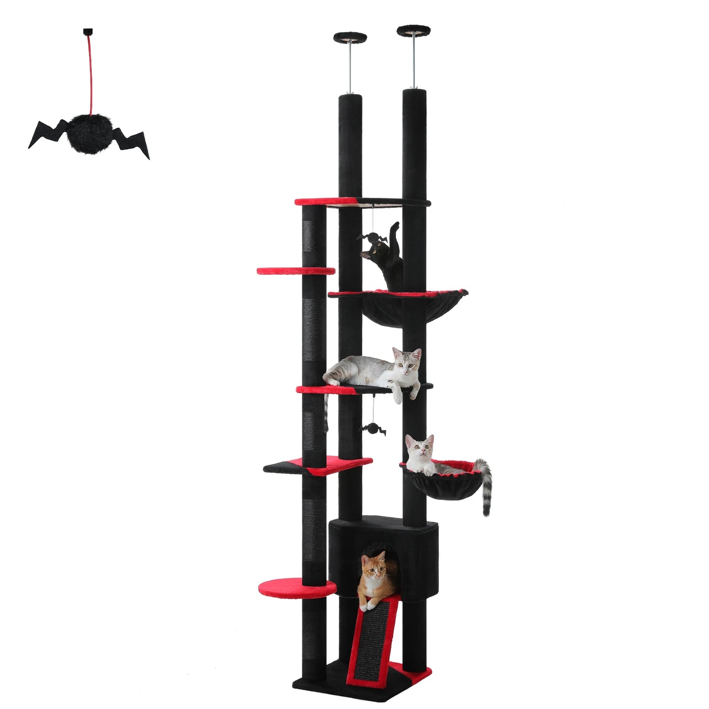 Floor to Ceiling Cat Tree with Sisal Scratching Posts Cozy Condo Hammock Adjustable Height Tall Cat Tower for Indoor Cat Toys