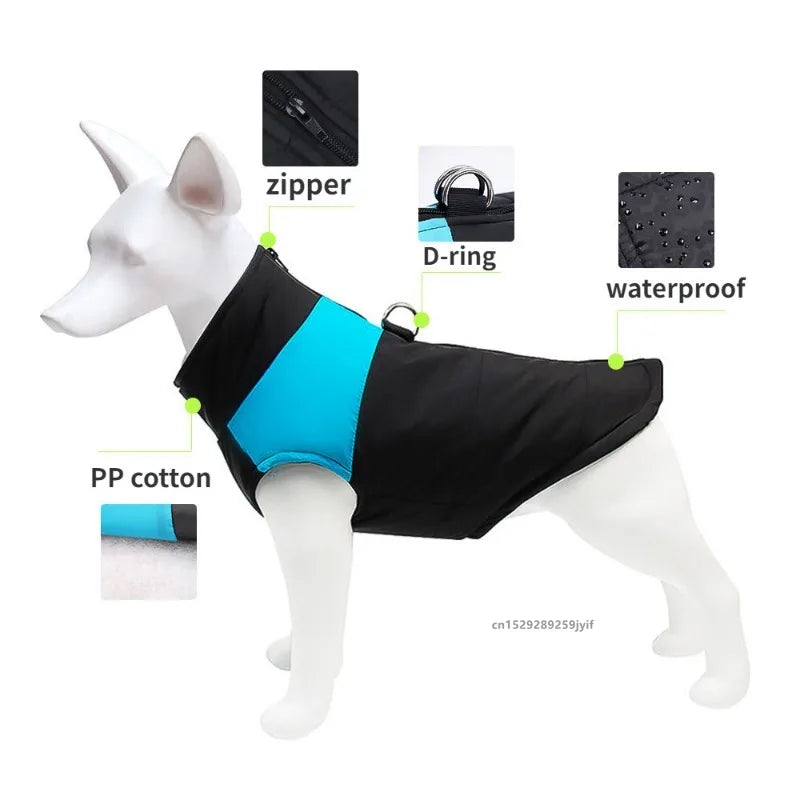 Waterproof Winter Dog Coat Padded Vest Zipper Jacket for Small Medium Large Dogs