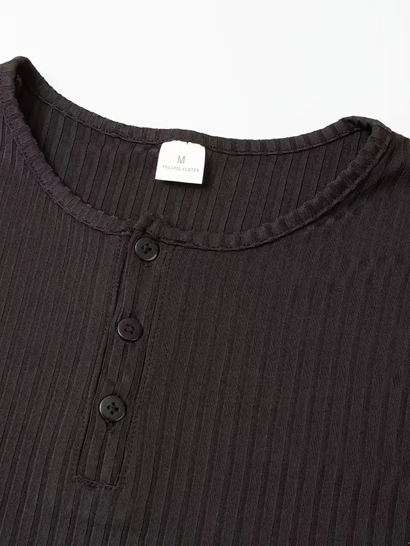 Autumn Men's Collarless Breasted Henry Shirt Top Fitness High Stretch Base Shirt Solid Color Plus Size Casual Long Sleeve