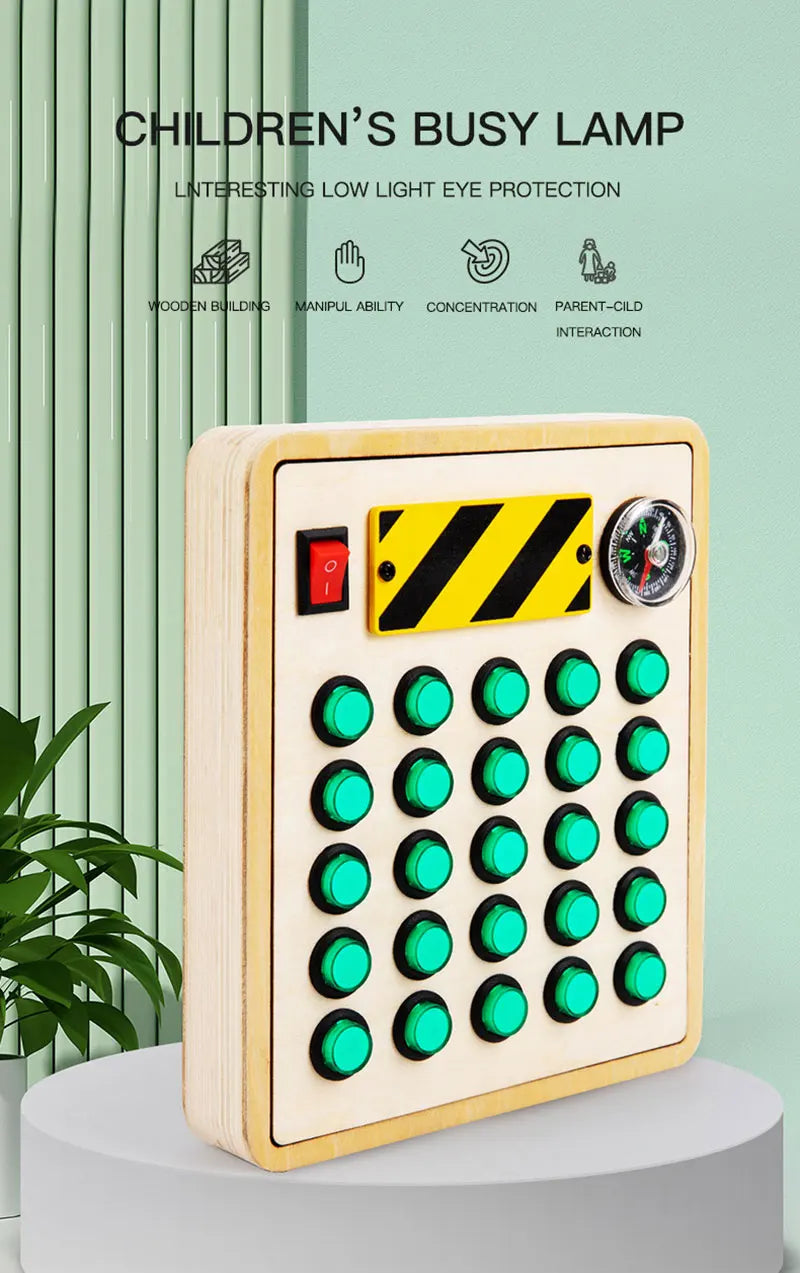 Montessori Busy Board Sensory Toys Wooden With LED Light Switch Control Board Travel Activities Children Games For 2-4 Years Old