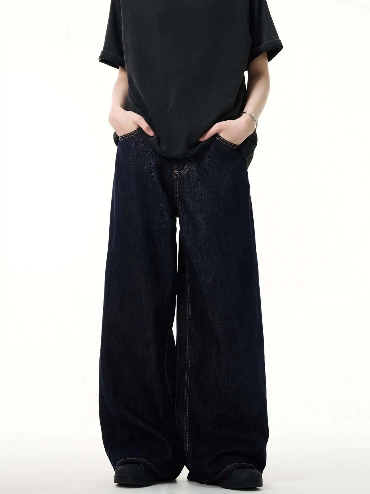 IEFB Simple Men's Denim Pants Vintage Washing Wide Leg Loose Jeans Casual Straight American Style Male Trousers New 2026 9W190