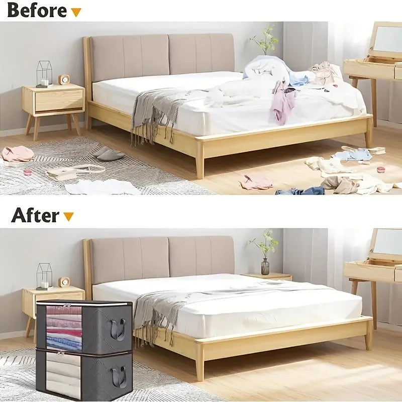 6pcs 23.78 gallon oversized storage bag with zipper and lid - Foldable and durable clothing organizing bag suitable for bedding