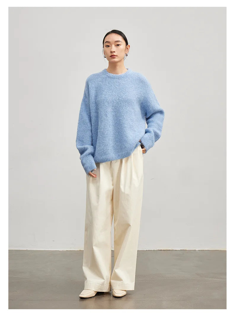 SuyaDream Warm Alpaca Pullovers for Woman, Dropped Sleeved Loose Sweaters, 2025 Fall Winter Top, Camel, Beige